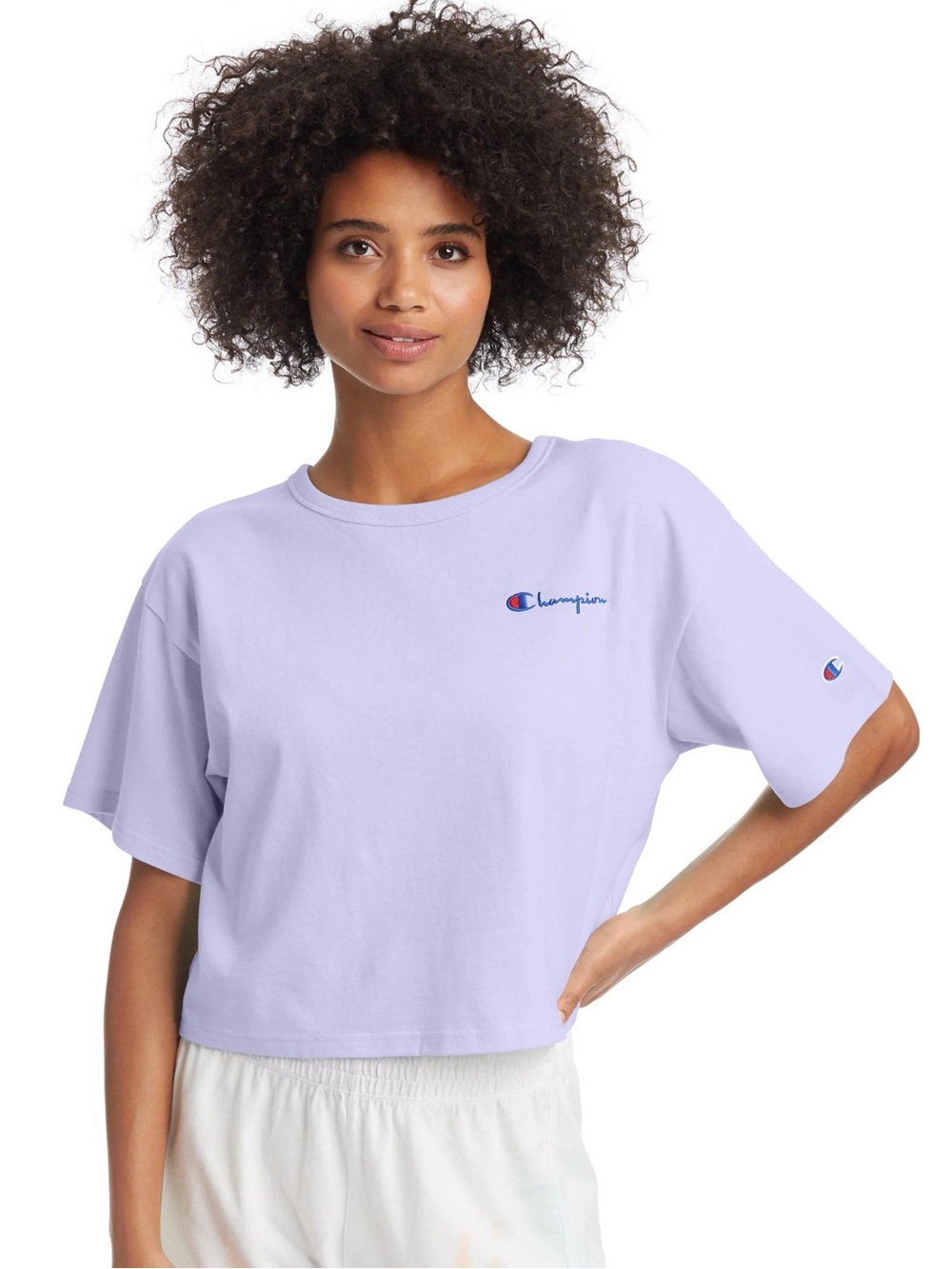 CHAMPION Embroidered Short Sleeve Crew Neck Oversized Crop Top